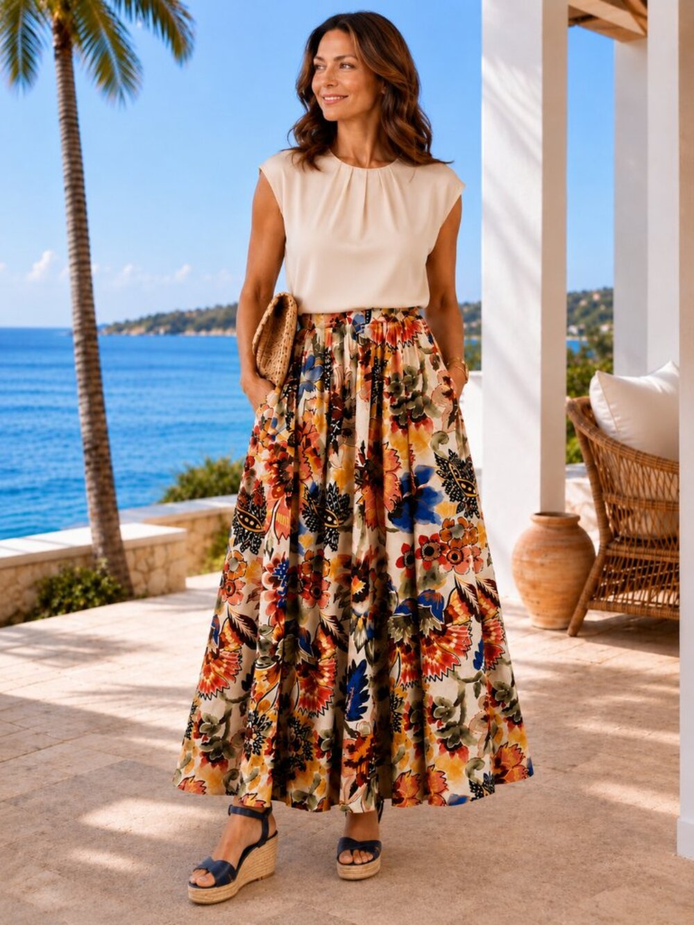 Calypso St. Barth NWT Painterly Floral Maxi Skirt Size M